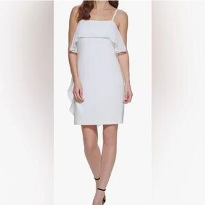 DKNY NWT Adjustable Strap White Ruffle Dress